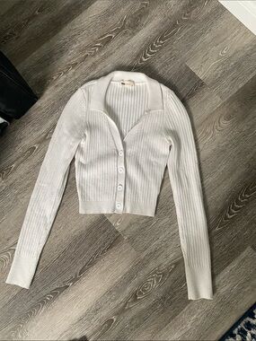 Vintage White Ribbed Button-Up Cardigan